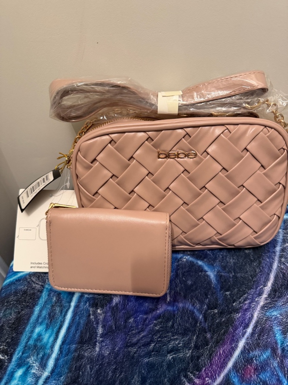 bebe Woven Crossbody and Wallet in Dusty Rose Pink